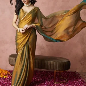 Olive-Gold Tissue Silk