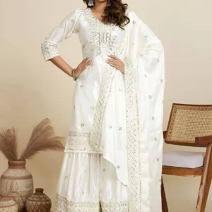 Elegant Ivory Gharara Suit with Dupatta – Festive & Wedding Wear